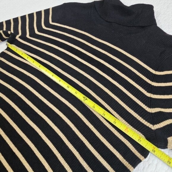 Lauren Ralph Lauren Black &amp; Gold Metallic Stripe Ribbed Turtleneck Sweater - Picture 4 of 9